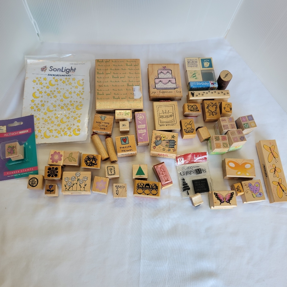 Rubber Stamps Large Lot Butterfly Holiday Flower Animals Over 50 Stamps